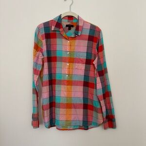 J. Crew Red and Pink Button Down Shirt Vibrant Casual Top